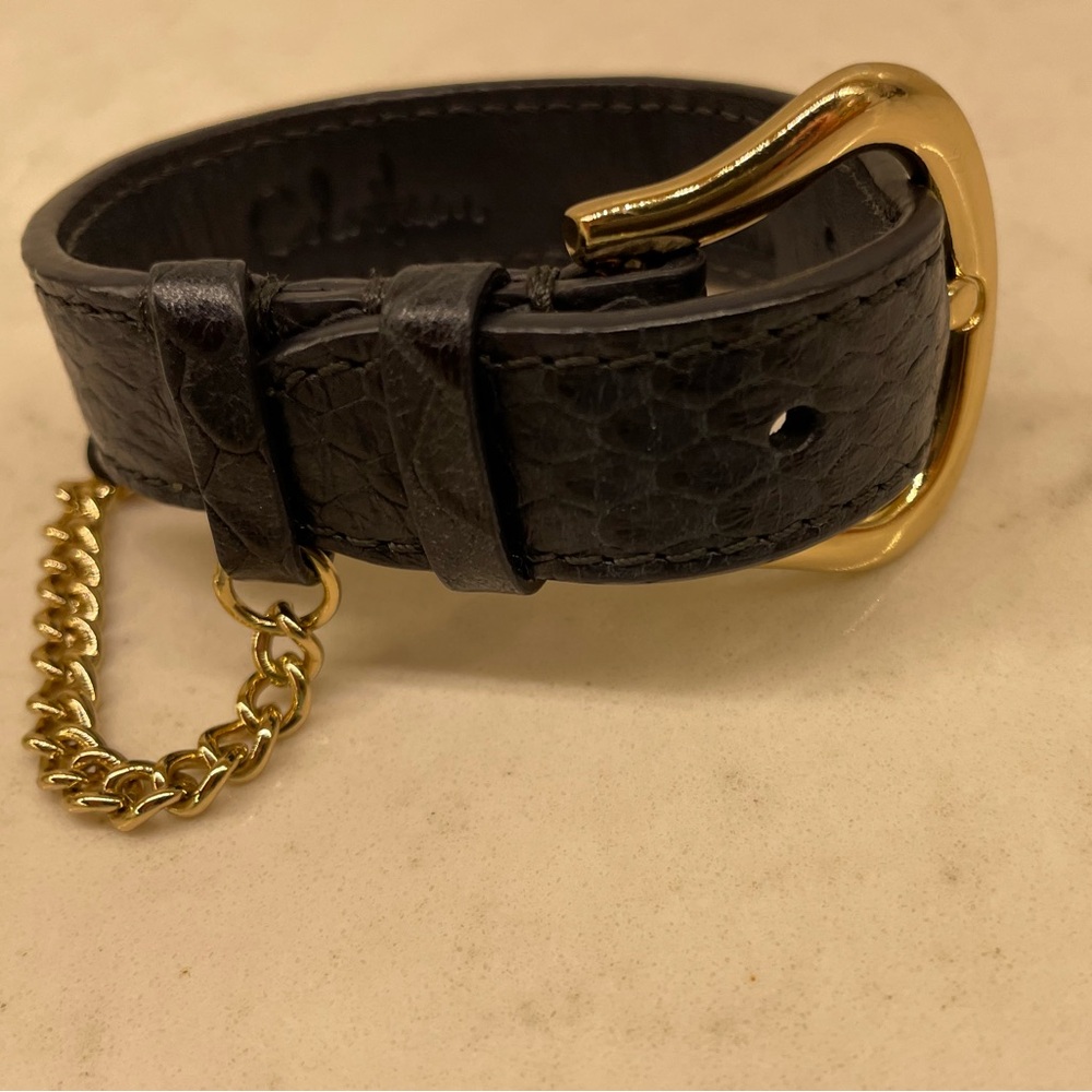 Cole Haan Bracelet in Navy Leather with Gold-tone Buckle and Chain